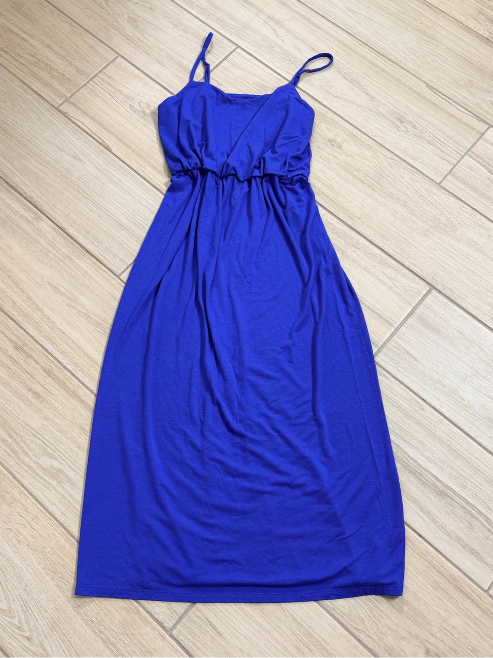 Royal Blue Knit Maxi Dress Fits XL Sleeveless Elastic Waist Boho Resort